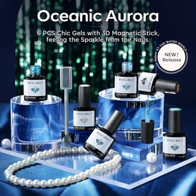 modelones Gel Nail Polish Set, 6 Colors Blue Green Glitter Cat Eye Black Silver Sparkle Shimmer Gel Polish Kit with Magnet Ocean Series Soak Off Nail Art Manicure Home Gift for Women Girl - Image 4
