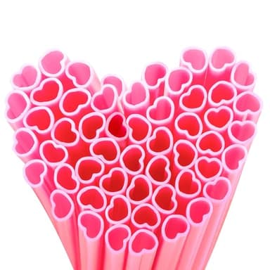 Prurex 50pcs Heart Shaped Pink Straws 8mm Individually Wrapped Disposable Drinking Straws for Galentine's Brunches,Cocktail, Birthday Parties, Pastel Weddings & Bridal Shower Decorations - Image 1
