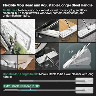 JOYMOOP Mop and Bucket Set with Wringer, Dust Mops for Floor Cleaning, Wall Cleaner with Long Handle,Wet and Dry Use - 8 Microfiber Mop Pads - Image 4