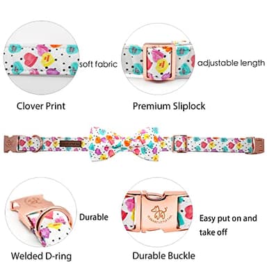 Elegant Little Tail Mother's Day Heart Dog Collar with Bow, Cute Pink Heart Pattern, Adjustable Dog Collar for Small Dogs, Cotton Material, Unique Bow Design, Versatile for Different Occasions - Image 2