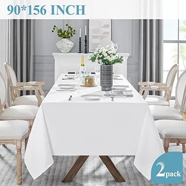 VidaFete Tablecloth 90 * 156inch 2pack Rectangle Table Cloth Polyester, Stain Wrinkle Resistant Dining Table Cover for Kitchen Dinning Party Wedding Rectangular Tabletop Buffet Decoration(White) - Image 5