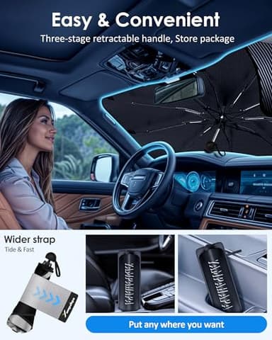 [2025 Upgrade] Windshield Sun Shade Umbrella, Foldable Car Sun Shade with Vinyl Coating Heat Shield UV Ray Reflector Keeps Cool and Protect Interior, for Auto Trucks Sedan SUV (57" x 31") - Image 6