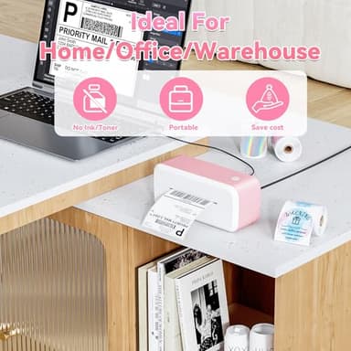 Bluetooth Shipping Label Printer, 4x6 Thermal Label Printer for Shipping Packages & Small Business, Compatible with IOS, Android, Windows and Mac, Widely Used for Ebay, Shopify, Amazon, Etsy (Pink) - Image 4