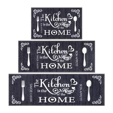 Vaukki Boho Kitchen Rug Sets 3 Pieces, Washable Kitchen Mats for Floor, Non Slip Soft Kitchen Area Rug Floor Mat for Kitchen, Laundry Room and Hallway (Black, 20''x32''+20''x47''+20''x59'') - Image 9