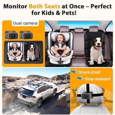 Baby Car Camera for 2 Kids - 7-Inch Split-Screen Monitor, Dual HD 1080P Cameras, Night Vision, 360° Rotatable, Easy Install Backseat Camera for Safety & Convenience - Perfect for Twins or Siblings - Image 2