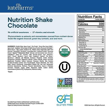 KATE FARMS Organic Nutrition Shake, Chocolate, 16g Protein, 27 Vitamins and Minerals, Protein Meal Replacement Drink, Protein Shake, 11 oz (12 Pack) - Image 3