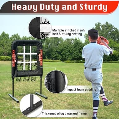 9 Hole Pitching Net with Strike Zone, Baseball Pitching Target, Softball Pitching Net, Portable Pitcher Training Equipment Height Adjustable（Black） - Image 2