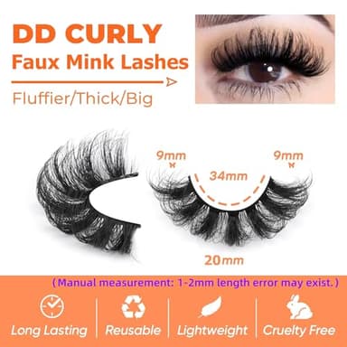 Mink Lashes Fluff False Eyelashes 20-22mm Dramatic Full Wispy Eye Lashes 8D Volume Curly Fake Eyelashes 7 Pairs Faux Mink Lashes Multipack by TOOCHUNAG - Image 2