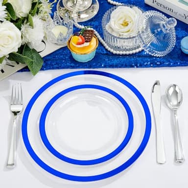 U-QE 120pcs Royal Blue Plastic Plates - Blue Disposable Plates Heavy Duty - Includes 60 10" Dinner & 60 7" Dessert Plates for Party, Birthday - Image 8