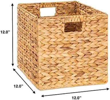 12x12x12 Storage Cube, Water Hyacinth Storage Baskets, Wicker Storage Baskets for Shelves, Woven Baskets for Storage, Square Wicker Storage Basket for Bedroom, Living Room (4 Packs 12x12in - Image 3