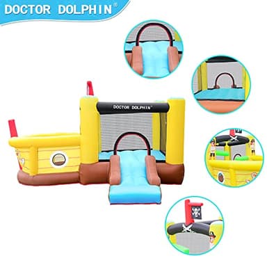 Doctor Dolphin Bounce House Inflatable Slide with Obstacles - Blower - Pirate Ship Theme - Ball Pit - Basketball Hoop, Inflatable Bouncers for Toddlers Kids Outdoor or Indoor, Wet and Dry - Image 2