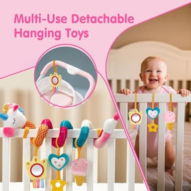 hahaland Car Seat Toys for Babies 0-6 Months Girl - Baby Toys 3-6 Months - Rattle, Mirror, Crinkle, Squeaky Carseat Stroller Toy 0-6 Months Developmental Newborn Baby Girl Birthday Gifts - Image 6