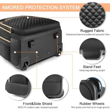 Arcoyard Rolling Backpack for Women, 17 inch Travel Laptop Wheeled Backpack with USB Charging Port for Adults, Large Water Resistant Carryon Luggage Roller Bag Flight Approved for Work College, Black - Image 5