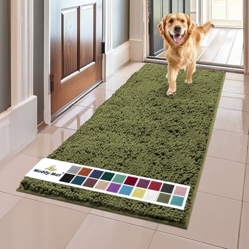Muddy Mat® Original Dog Door Mat for Muddy Paws, Super Absorbent Microfiber, Non-Slip Washable Pet Rug, Quick Dry Chenille Entryway Carpet, Machine Washable Indoor Outdoor mat, Army Green 24"x60" - Image 1