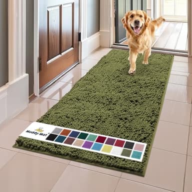 Muddy Mat® Original Dog Door Mat for Muddy Paws, Super Absorbent Microfiber, Non-Slip Washable Pet Rug, Quick Dry Chenille Entryway Carpet, Machine Washable Indoor Outdoor mat, Army Green 24"x60" - Image 1