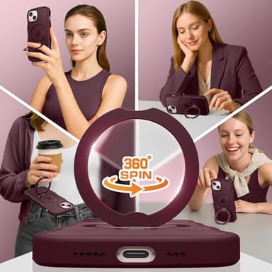 for iPhone 13 Case & iPhone 14 Case for Women,[Compatible with Magsafe][360° Spin Magnetic Stand][Cute Wave Edge][Military-Grade Protection]Translucent Matte Phone case for iPhone 13/14, Burgundy - Image 5