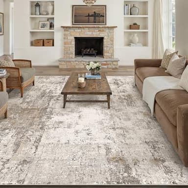 WondRg 8x10 Washable Area Rug Brown Grey Abstract Living Room Bedroom Carpet Neutral Modern Non Slip Soft Low Pile Indoor Large Throw Rug for Dining Room Office - Image 1