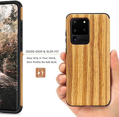 Tasikar Compatible with Samsung Galaxy S20 Ultra Case Easy Grip Wood Grain Design Case (Teak - Image 4