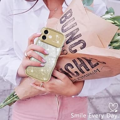 Teageo for iPhone 16 Plus Case for Women Girls Cute Curly Wavy Love Heart Glitter Bling Camera Protection Sparkly Luxury Elegant Shockproof Cover Clear Wave Phone Case for iPhone 16 Plus 6.7", Gold - Image 8