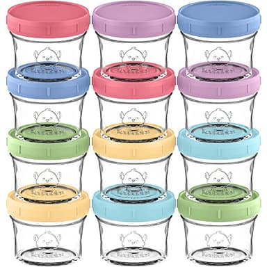 KeaBabies 12pk 4oz Glass Baby Food Containers with Lids - Leak-Proof, Microwavable Small Glass Jars, Baby Purees & Toddler Snack Storage Containers, BPA-Free, Dishwasher & Freezer Safe (Nord) - Image 1