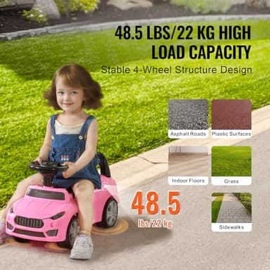 VEVOR Ride On Push Car for Toddlers, Ages 19+ Months, Ride Racer, Sit to Stand Toddler Ride On Toy, Kids Ride On Car with Music Steering, Horn & Under Seat Storage, Ride On Toy for Boys Girls, Pink - Image 3