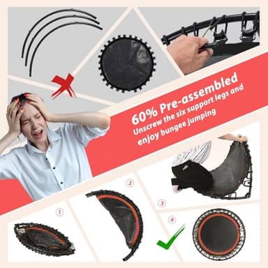 40" Foldable Rebounder Trampoline for Adults - Silent Fitness Bungee Rebounder, Home Exercise Trampoline for Low Impact Cardio, Indoor/Outdoor Portable Workout Trampoline - Image 4