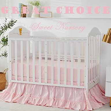 Brandream Crib Bed Skirt for Baby Girls Boys Blush Pink Boho Bohemian Solid Cotton Toddler Bedskirt Farmhouse Chic Ruffle - Image 4