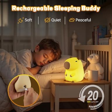Capybara Night Light for Kids, Cute Capybara Lamp Silicone Baby Nursery Night Lamp, Dimmable Squishy Touch Bedside Lamps, Adorable Rechargeable Animal Lamps Gifts Kawaii Room Decor for Kids Girls Boys - Image 2