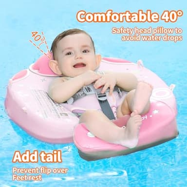 Mambobaby Float with Canopy & Portable Backpack Skin-friendly Baby Swim Float with Tail Waterproof Non-Inflatable Mambo Float Smart Swim Trainer Soft Solid Infant Pool Float 3-24 months Baby Swim Ring - Image 6