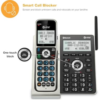 AT&T Cordless Phone 5 Handset with Bluetooth, Landline Phones for Home, Answering System, Smart Call Blocker, DECT 6.0 Extended Range, 2" Backlit Screen, Lighted Keypad with Big Buttons, BL3107-5 - Image 2