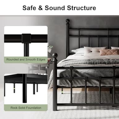 Feonase King Size Metal Platform Bed Frame with Victorian Classic Iron-Art Headboard & Footboard, Steel Slats Support, 12" Under Bed Storage, No Box Spring Needed, Easy Assembly, Noise-Free, Black - Image 4