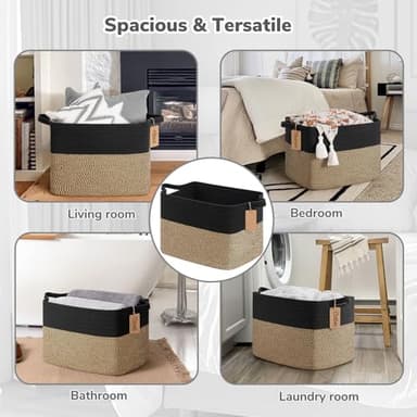 Goodpick Woven Storage Baskets for Organizing, 18" x 14" x 12" Wicker Laundry Basket for Shoes,Towel, Blanket Basket for Living Room, Toy Baskets Storage Kids with Handles - Image 5