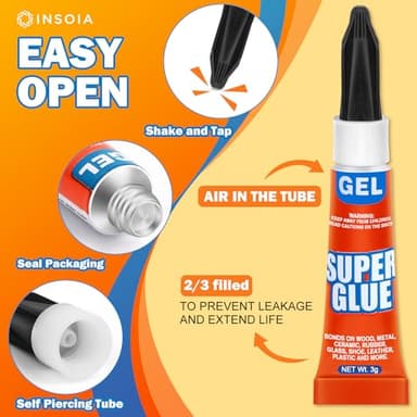 Super Glue Gel Clear Non-Drip, 48 X 3g All Purpose Strong Adhesive Ca Glue Quick Dry Instant Glue for Plastic, Metal, Ceramic, Shoe, Wood, Leather, Model, Aquarium, Rhinestone, Jewelry and DIY Crafts - Image 8