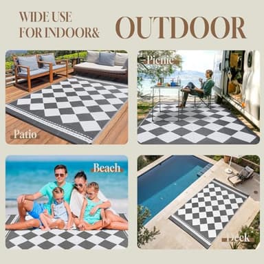 OMERAI Reversible Waterproof Outdoor Rug for Backyard,Plastic Textured Resistant Outdoors Rugs,Portable Washable Easy Cleaning Foldable Camping Beach Carpet for Patio Courtyard, 5'x8' Gray & White - Image 7