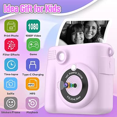 ESOXOFFORE Instant Print Camera for Kids, Christmas Birthday Gifts for Girls Boys, HD Digital Video Cameras for Toddler, Portable Toy for 4 5 6 7 8 9 10 Year Old Girl with 32GB SD Card-Purple - Image 2