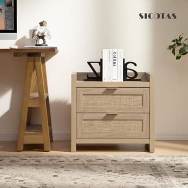 SICOTAS Rattan Nightstands Set of 2 Bedside Table - Bedroom Night Stand with Type-C Charging Station, 2 Drawers Storage - Boho Night Stands End Table for Bedroom Office - Light Oak - Image 9
