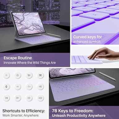 typecase Keyboard Case for iPad Air 13(M3 2025 / M2 2024) and iPad Pro 12.9 (6th, 5th, 4th,3rd Gen),Magic Keyboard,Easy-Set Magnetic Stand,Multi-Touch Trackpad,11 Colors Backlight,Light Purple - Image 7