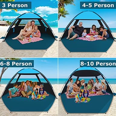 COMMOUDS Beach Tent Sun Shade for 3/4-5/6-7/8-10 Person, UPF 99+ Beach Sun Shelter Canopy Tent, Lightweight, Easy Set Up and Carry - Image 7