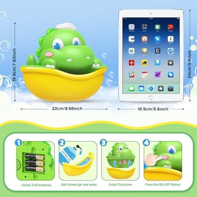 Dinosaur Baby Bath Toys Light Up Bath Bubble Machine with Colourful Light Bathtime Shower Bath Toys for Kids Ages 1-3 4-8 Birthday Gift Easter Basket Stuffers for Toddler Boys Girls - Image 6