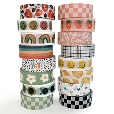 Washi Tape Set of 16 Rolls of 15 mm Wide Cute Decorative Washi Tape for Journaling, Scrapbook, Washy Crafts, Bullet Journals, Planners, DIY Décor, Craft Supplies For Adults & Kids (Splash) - Image 8