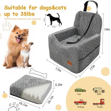 melafa365 Dog Car Seat for Small Medium Dogs, Memory Foam Dog Booster Seat, Elevated Pet Car Seat for Dogs up to 35 lbs, with Washable Removable Cover, Storage Pockets (Gray) - Image 2