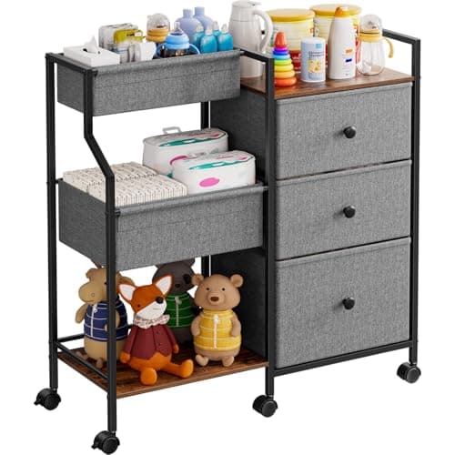 Modanais Baby Diaper Caddy Organizer and Storage - 3 Tier Rolling Cart with Dividers and Drawers, Easy To Assemble, Mobile Utility Cart with Wheels for Nursery, Bedroom, Changing Table & Crib - Image 1
