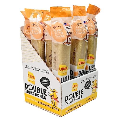 Ultra Chewy Peanut Butter Double Treat Bones: Long-Lasting Dog Treats Made in USA for Large and Small Breeds, Highly Digestible, Ideal for Aggressive Chewers (12 Count) - Image 1