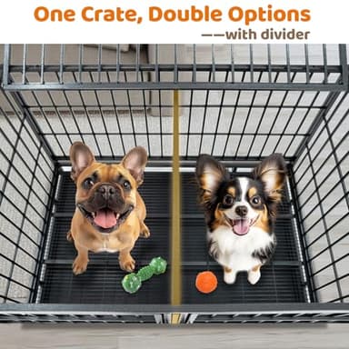 Homey Pet 43 Inch Dog Crate, Heavy Duty Stackable Dog Crate Cage Kennel for Medium Dogs with Divider, Bowls, 3 Door, Removable Grid & Tray, 4 Lockable Wheels, Breeding & Grooming Drop Cages for Dogs - Image 9