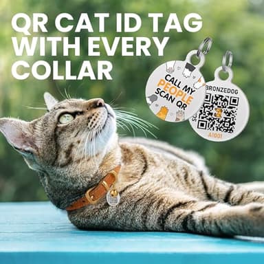 BRONZEDOG Leather Cat Collar with Removable Bells Non Breakaway Kitten QR Tag for Girl Boy (7" - 9" for Cats, Green & Gold) - Image 3