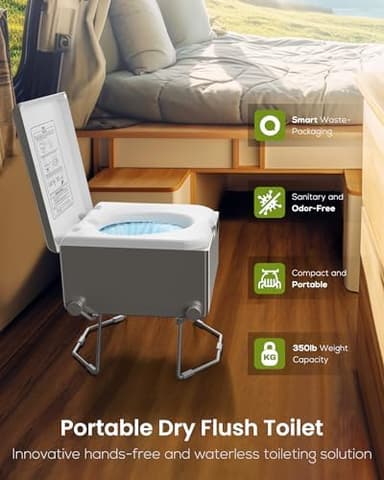 Dry Flush Toilet – Waterless, Odorless, Self-Contained | Rechargeable Portable Toilet for RVs, Van, Boat, Tiny House, Off-Grid | Easier to Use Than Composting or Incinerator Toilets - Image 3