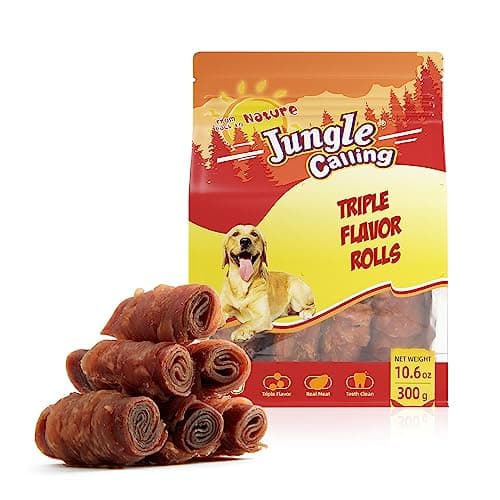 Jungle Calling Triple Flavor Rolls Dog Treats, Made with Real Chicken Duck Beef Meat, Rawhide Free Dogs Snacks,Healthy, Easily Digestible, and High Protein Treat, 10.6 oz - Image 1