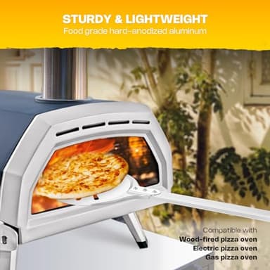 TUVOLLZ Pizza Turning Peel - 8" Perforated Pizza Peel Turner Long Handle - Lightweight Aluminum Metal Turning Peel Paddle - Accessory for Indoor and Outdoor Ovens - Image 4