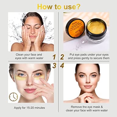 Fivewan 24k Gold Under Eye Patches - 60 Pcs Eye Mask Pure Gold Anti-Aging Collagen Hyaluronic Acid Under Eye Mask for Removing Dark Circles, Puffiness & Wrinkles Refresh Your Skin - Image 6
