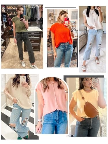 Womens Fall Fashion Sweater Tops 2025 Trendy Western Knit Business Casual Work Cap Sleeve Vest Cute Outfits Tops Beige - Image 3